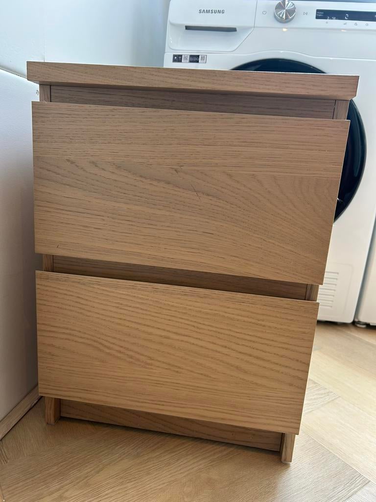 Malm ladekast 2 lades eiken fineer, Huis en Inrichting, Ophalen, Gebruikt, 50 tot 100 cm, 3 of 4 laden