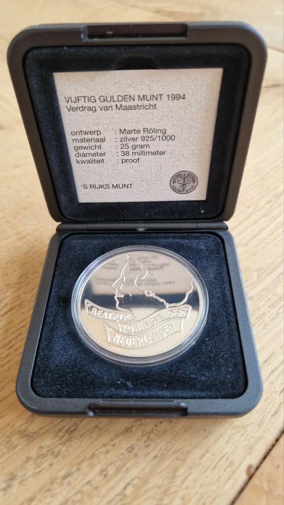 50 gulden 1994 Verdrag van Maastricht in cassette, Postzegels en Munten, Munten | Nederland, Koningin Beatrix, Zilver, Ophalen of Verzenden