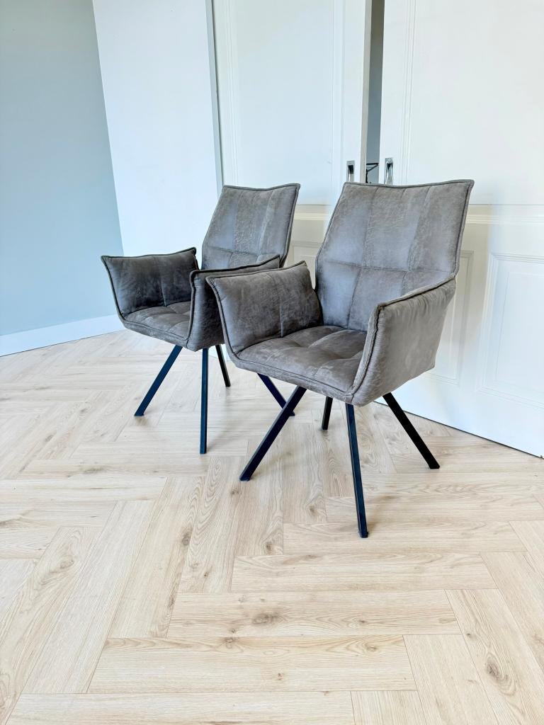 2x Zijlstra Armstoel Raster draaibaar velours staalgrijs, Huis en Inrichting, Ophalen, Twee, Overige materialen, Zo goed als nieuw