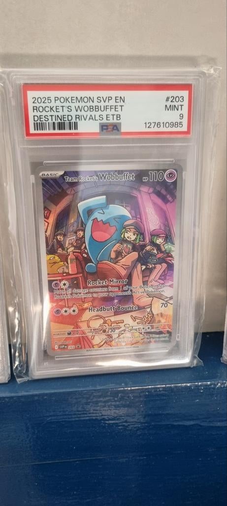 Team Rocket's Wobbuffet Destined Rivals PSA 9 Pokémon Kaart, Ophalen of Verzenden, Zo goed als nieuw, Losse kaart