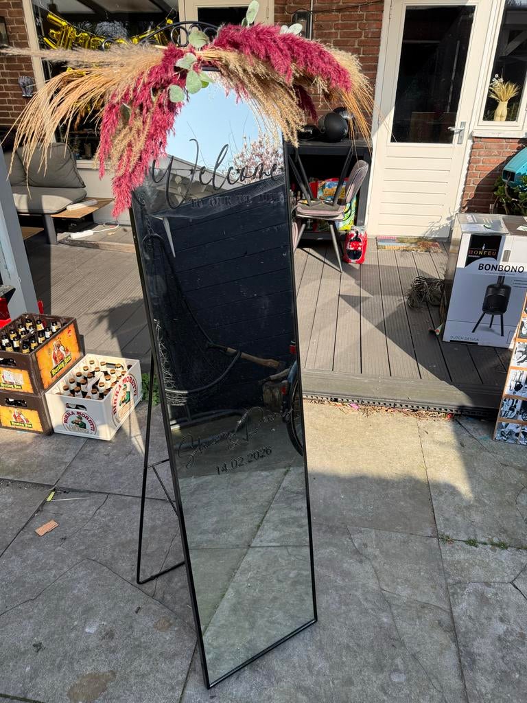 Spiegel - welkomstbord voor bruiloft, Huis en Inrichting, Woonaccessoires | Spiegels, Zo goed als nieuw, 50 tot 75 cm, 150 tot 200 cm