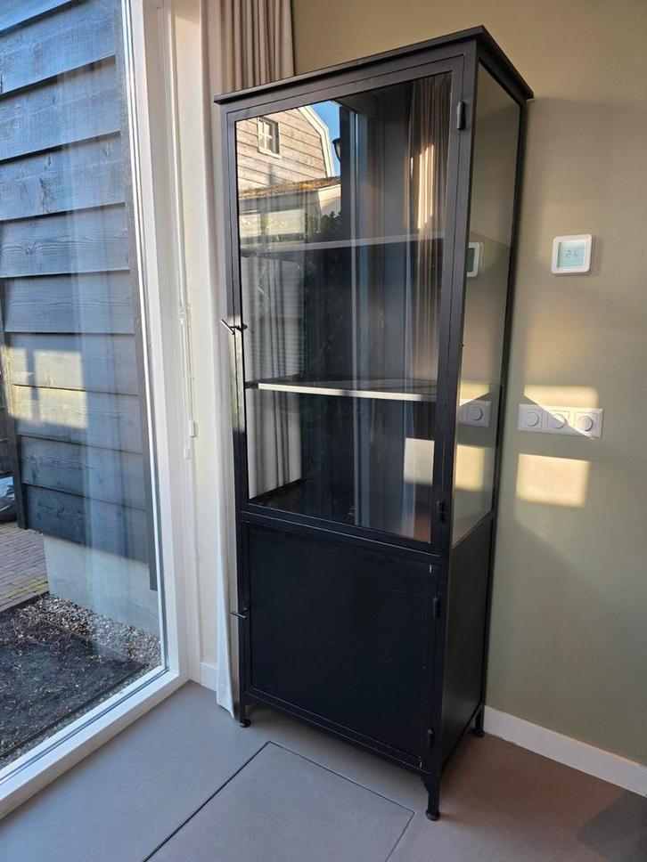 Apothekerskast Irvin - Zwart metalen vitrinekast, Huis en Inrichting, Kasten | Vitrinekasten, Gebruikt, 200 cm of meer, 50 tot 100 cm