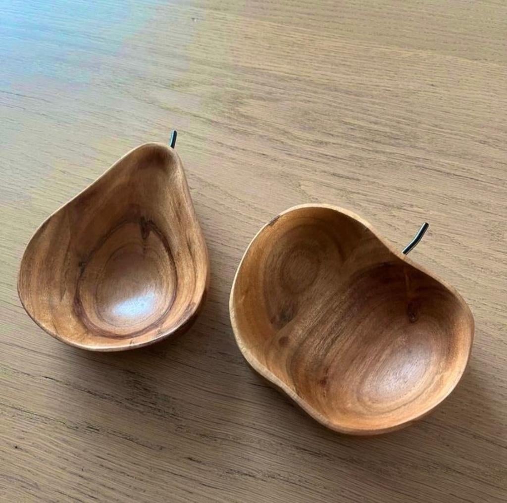 2 houten schaaltjes, appel en peer, NIEUW!!, Overige materialen, Nieuw, Ophalen of Verzenden, Schaal of Schalen