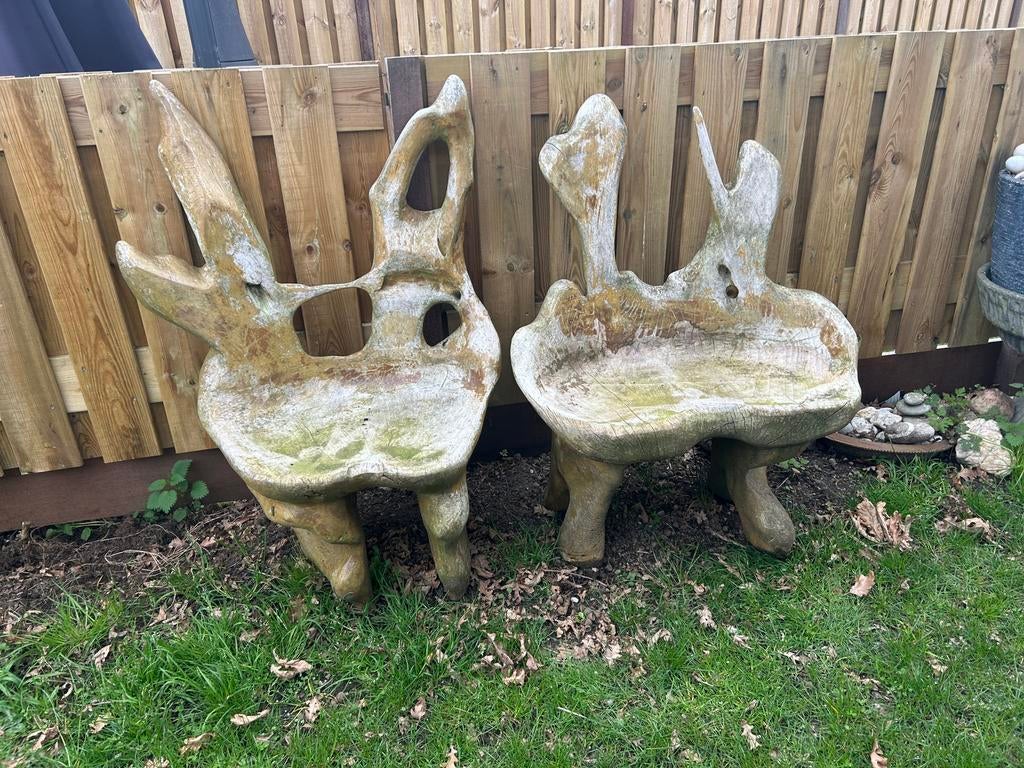 Teak wortelhout tuinstoelen, Ophalen, Gebruikt, Teakhout