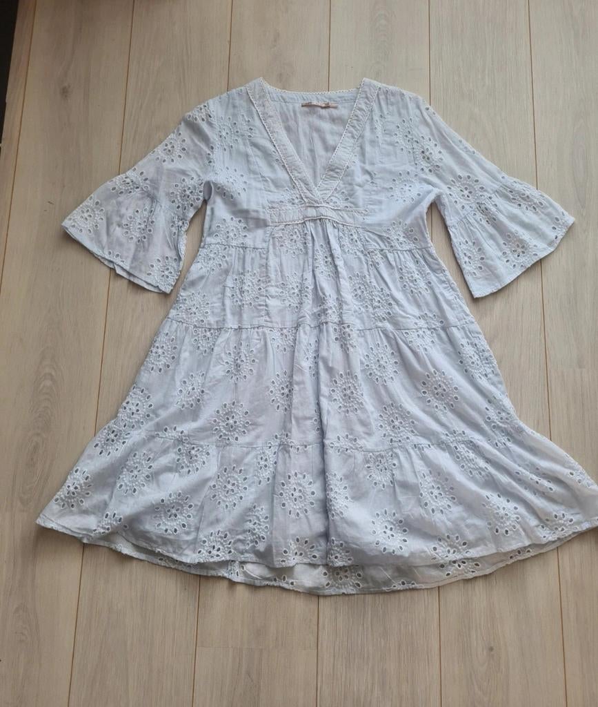 Esqualo jurk broderie licht blauw ibiza boho zomerjurk 36 S, Kleding | Dames, Esqualo, Ophalen of Verzenden, Zo goed als nieuw