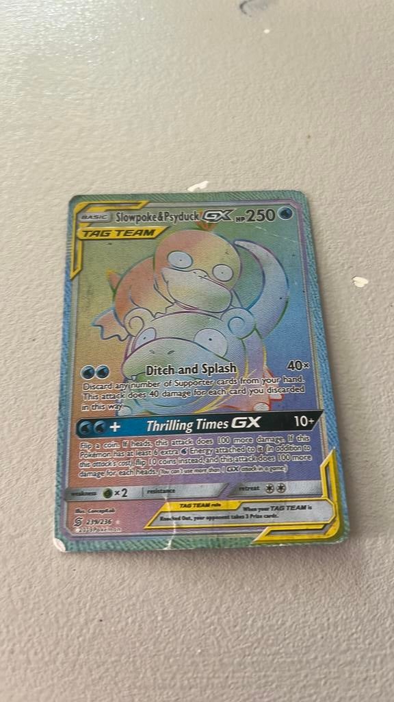 Slowpoke&pysduck GX 250hp pokemon kaart rainbow, Ophalen of Verzenden, Zo goed als nieuw