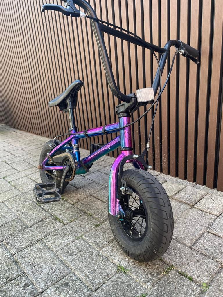 Mini Rocker BMX - Chroom/Paars Olievlek Effect, Fietsen en Brommers, Fietsen | Crossfietsen en BMX, Ophalen, Gebruikt, Staal, Velgrem