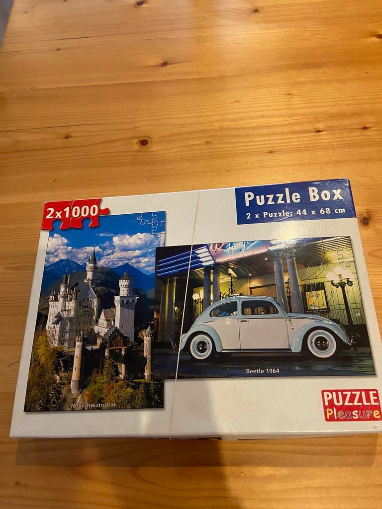 Neuschwanstein en VW kever puzzel Pleasur 2x1000 legpuzzel, Hobby en Vrije tijd, Denksport en Puzzels, Ophalen of Verzenden, 500 t/m 1500 stukjes