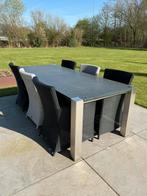 Buiten tafel  RVS onderstel met Granieten blad en stoelen, Ophalen, Gebruikt, 6 zitplaatsen, Rvs