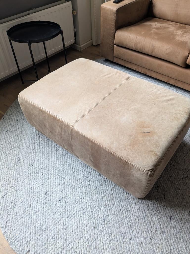 Grote leren poef, Ophalen, Rechthoekig, Leer