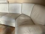 5 persoons beige lederen bankstel, Ophalen, Gebruikt, Hoekbank, 300 cm of meer