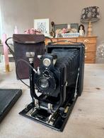 Antieke balgcamera met negatiefhouders en lederen tas, Ophalen of Verzenden, Gebruikt