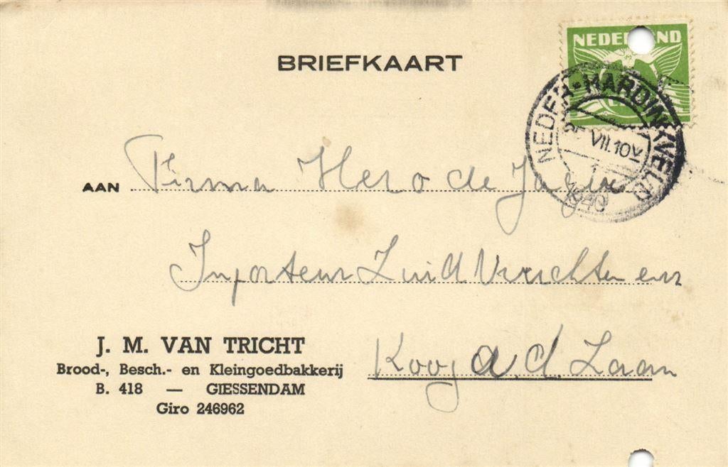 J.M. van Tricht, Giessendam - 07.1940 - briefkaart, Ophalen of Verzenden, Briefkaart