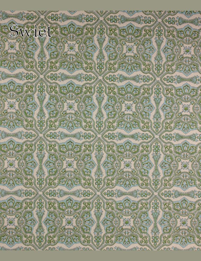 3534 behang rozetpatroon groen blauw klassiek vintage swiet, Ophalen of Verzenden, Minder dan 10 m², Wit