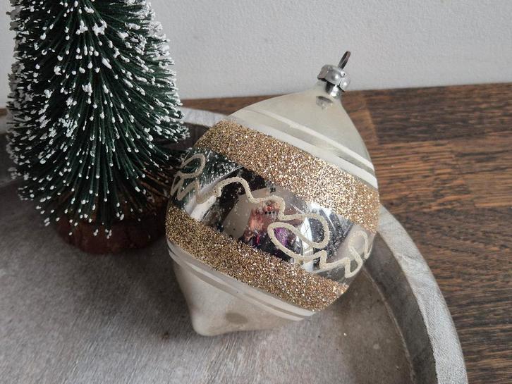 Vintage kerstbal druppel zilver goud 595, Diversen, Kerst, Gebruikt, Ophalen of Verzenden