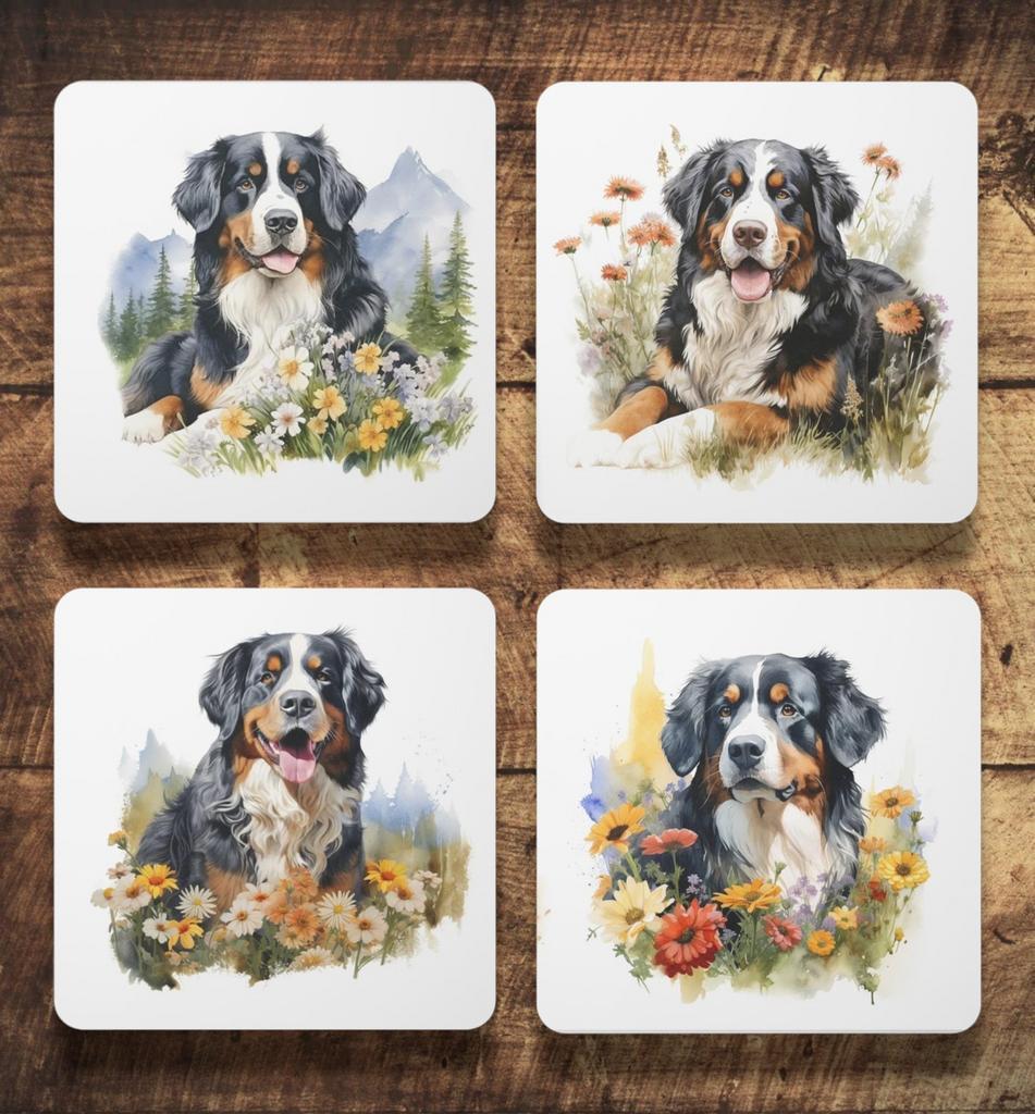 Berner Sennen Aquarel onderzetters met houder, Ophalen of Verzenden, Nieuw, Glas of Kopje