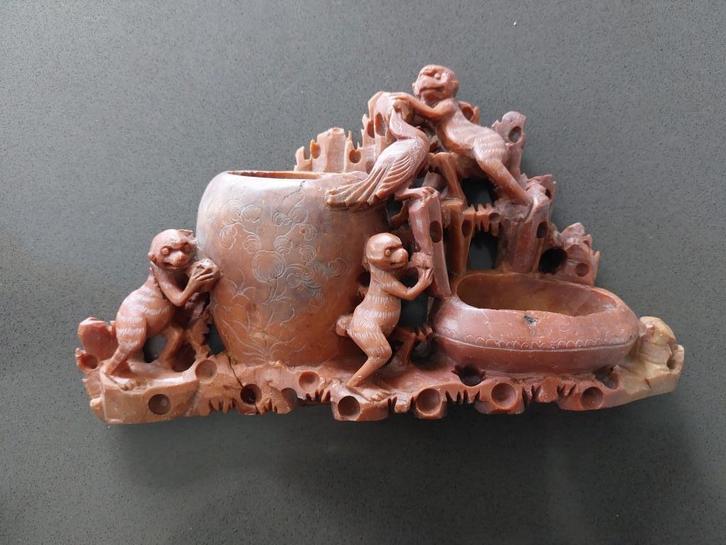 Antieke Chinese Speksteen Penseelhouder, Antiek en Kunst, Kunst | Beelden en Houtsnijwerken, Ophalen of Verzenden