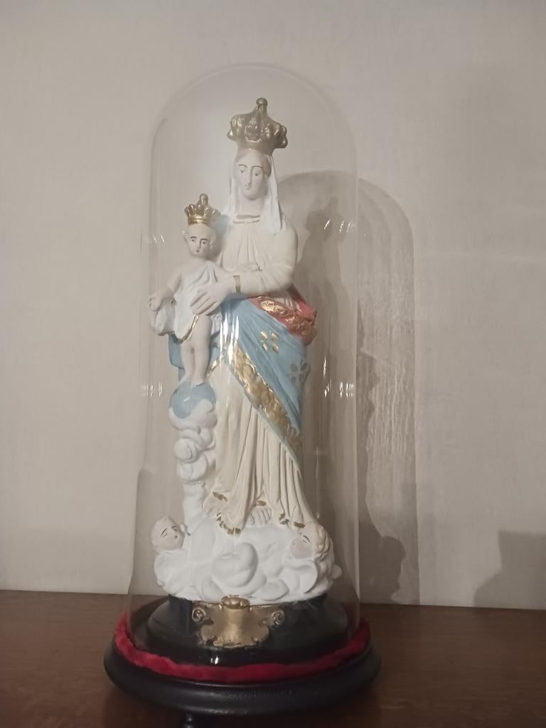Drie religieuze beelden onder stolp, Antiek en Kunst, Antiek | Religie, Ophalen of Verzenden