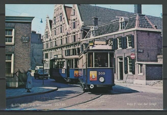 GVB Blauwe Tram No. 309 Amsterdam Foto/Ansichtkaart t-174, Verzamelen, Spoorwegen en Tramwegen, Ophalen of Verzenden, Zo goed als nieuw