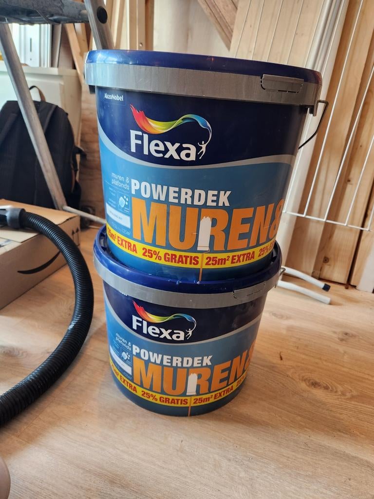 2 x 12,5L Flexa Powerdek Muurverf stralend wit (ONGEOPEND), Ophalen, Wit, Nieuw, Verf