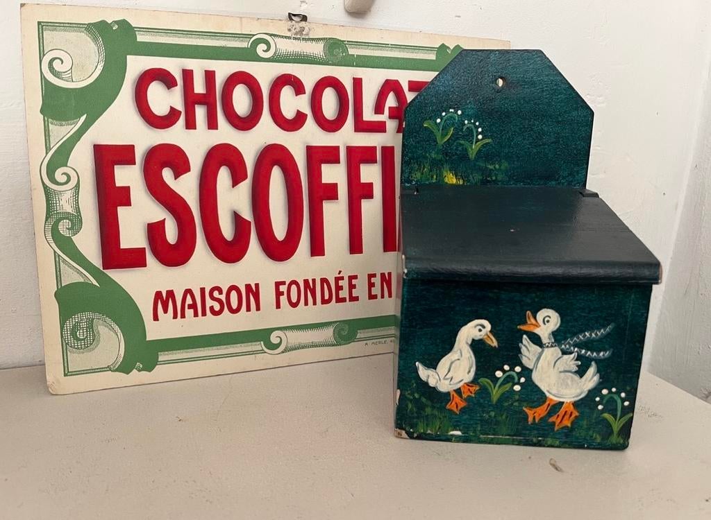 Oude franse houten zoutpot met gansjes, Ophalen of Verzenden