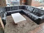 Grote Hoekbank donkerbruin echt leder, Ophalen, Gebruikt, Leer