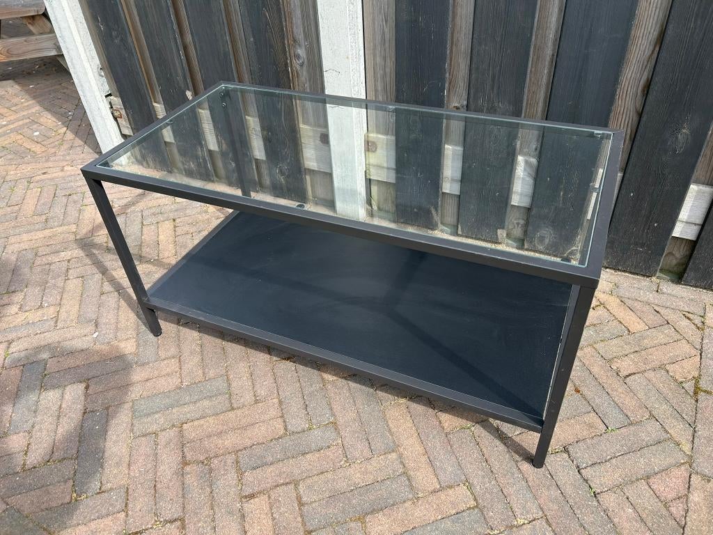 Salontafel metaal / glas, Ophalen, Gebruikt, 100 tot 150 cm, 50 tot 100 cm