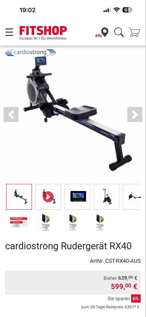 Cardiostrong roeimachine CST-RX40, Ophalen, Gebruikt, Armen, Metaal