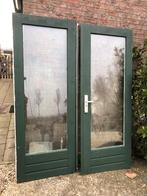 |hardhouten dubbele buitendeuren| dubbelglas| 210,5 X162|, Gebruikt, 120 cm of meer, Ophalen of Verzenden, Buitendeur