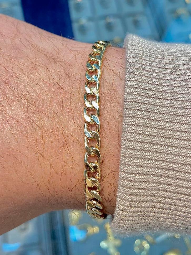 14k Gouden Cuban Link Armband, Sieraden, Tassen en Uiterlijk, Kettingen, Nieuw, Goud, Goud, Verstelbaar, Ophalen of Verzenden