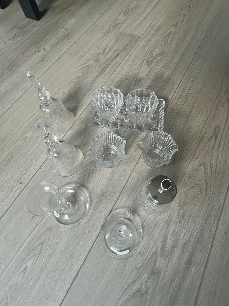 Diverse kristallen en glazen decoratieartikelen, Antiek en Kunst, Antiek | Glas en Kristal, Ophalen of Verzenden