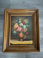 Olieverf schilderij bloemenstilleven - houten lijst, Antiek en Kunst, Ophalen