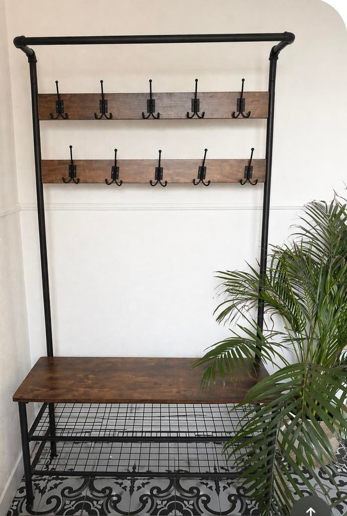 Industriële kapstok met schoenen rek, Ophalen, Zo goed als nieuw, Metaal, Staande kapstok