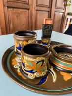Gouda Plateel Groot Bord, 2 Potjes, Asbak, Luciferhouder, Antiek en Kunst, Ophalen of Verzenden
