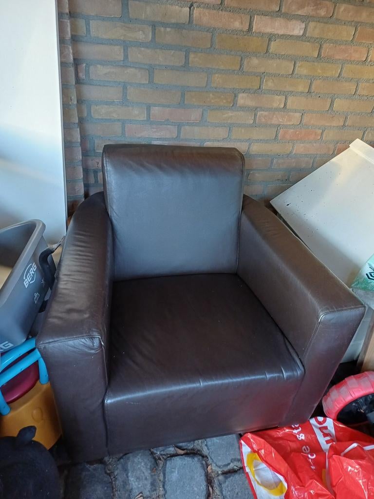 Bruin lederen stoel, Huis en Inrichting, Fauteuils, Ophalen, Gebruikt, 75 tot 100 cm, 50 tot 75 cm