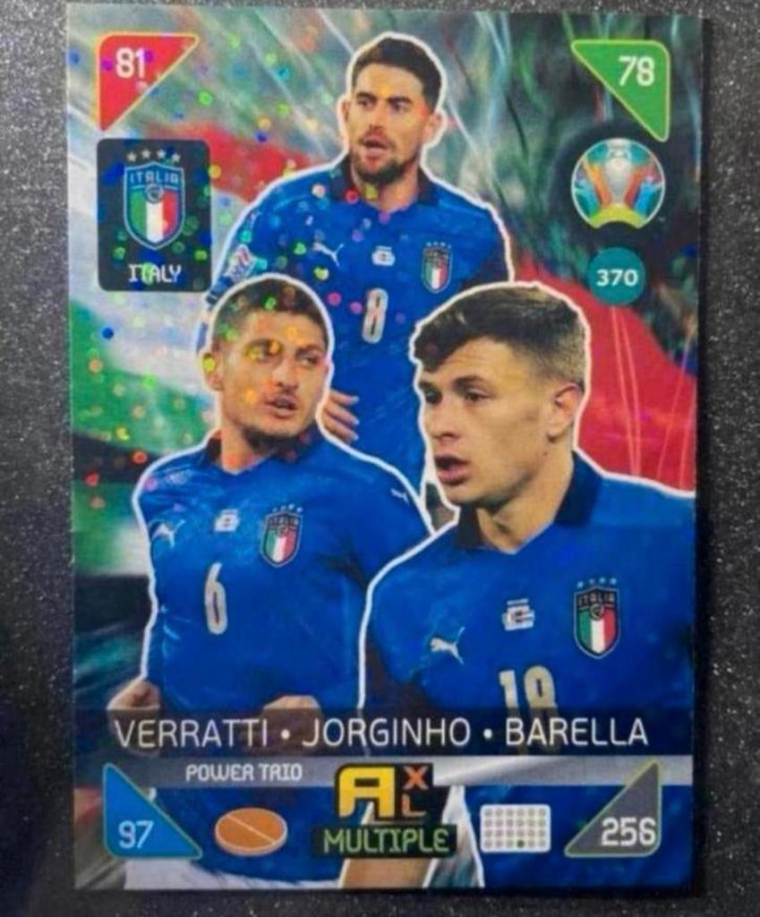 Panini EURO 2020 POWER TRIO VERRATTI/JORGINHO/BARELLA ITALIA, Hobby en Vrije tijd, Stickers en Plaatjes, Ophalen of Verzenden