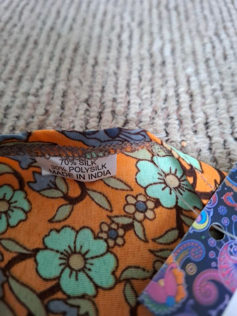 Boho kaftan jurk zijde mix – kleurrijk bloemenprint – one si, Maat 38/40 (M), Oranje, Ophalen of Verzenden, Zo goed als nieuw