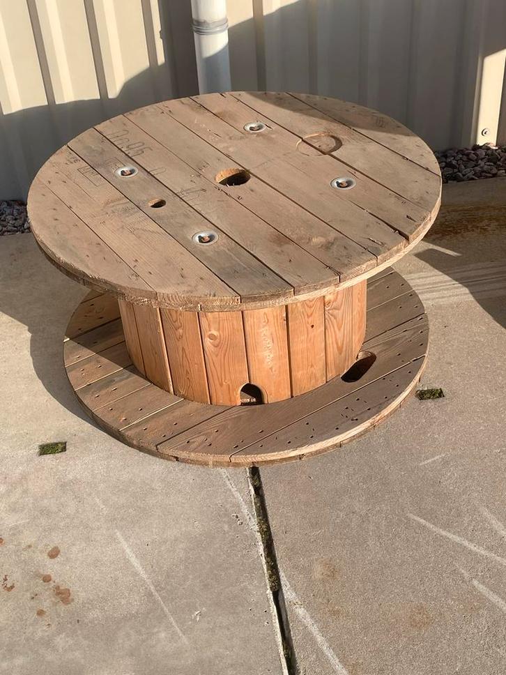 Robuuste houten kabelhaspel - Ideaal als tuintafel, Huis en Inrichting, Tafelonderdelen, Gebruikt, Tafelblad, 50 tot 100 cm, Rond