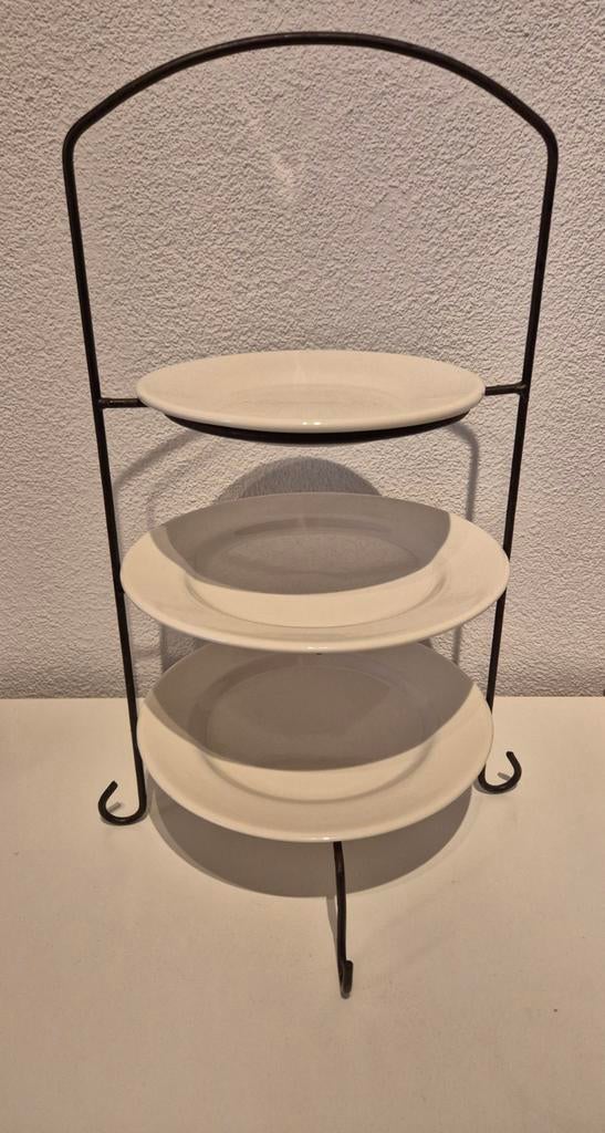 Effen witte Portugese etagère met 3 borden - handgemaakt, Huis en Inrichting, Ophalen, Keramiek, Zo goed als nieuw, Bord(en)