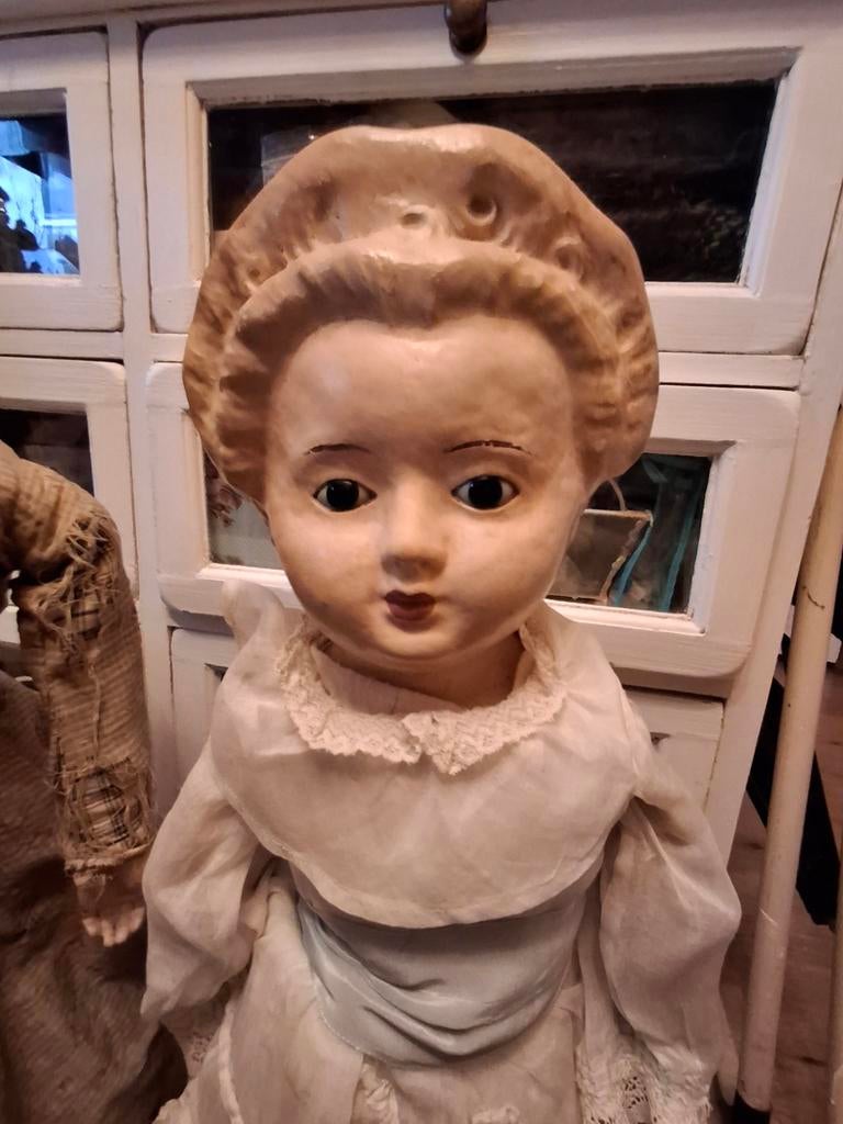 Grote Antieke Pop met Wassen Hoofd, Verzamelen, Poppen, Ophalen of Verzenden