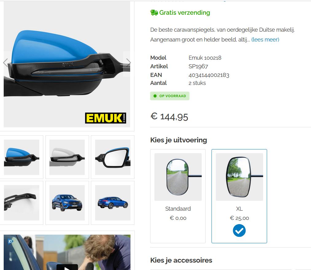 caravan spiegels Emuk Mercedes GLC, Ophalen of Verzenden, Gebruikt