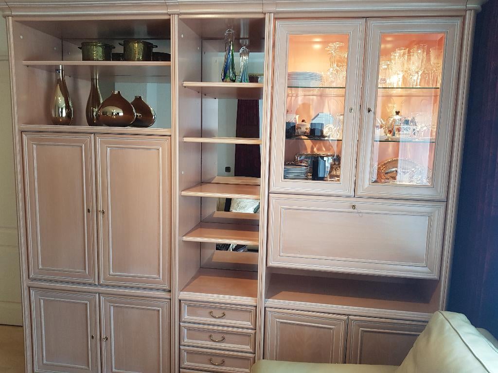 Te koop prachtige WANDMEUBEL-KAST Vitrine BAR TVruimte Lades, Huis en Inrichting, Kasten | Wandmeubels, Zo goed als nieuw, 200 cm of meer