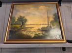 Oud Hollands Landschap Schilderij met Boot, Ophalen