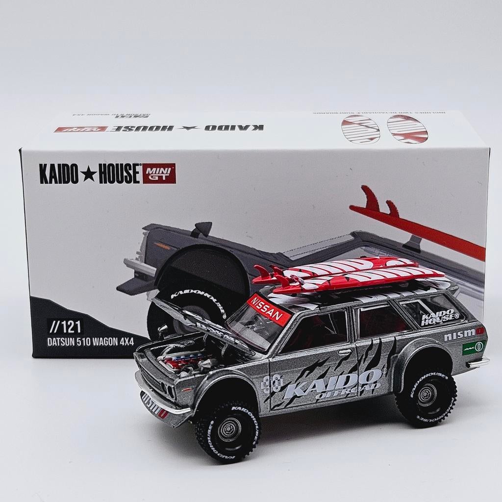 Mini GT 1969 Datsun 510 Wagon Kaido Offroad V1 Grijs/Rood, Hobby en Vrije tijd, Modelauto's | Overige schalen, Auto, Onbekend