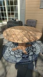 Stoere robuuste ronde tuintafel. 140 cm doorsnede., Ophalen, Gebruikt, Rond, Hout