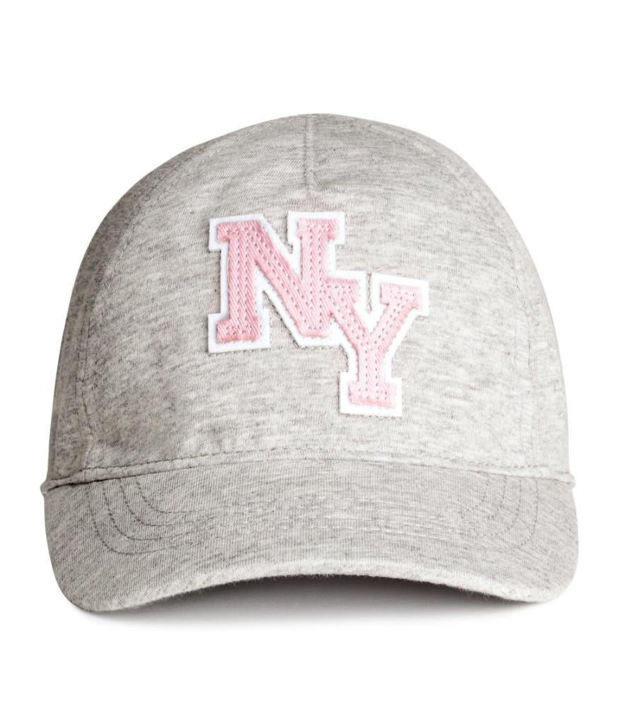 H&M grijs roze stoere katoenen pet New York NY maat 134-152, 134 t/m 140, Meisje, H&M, Nieuw