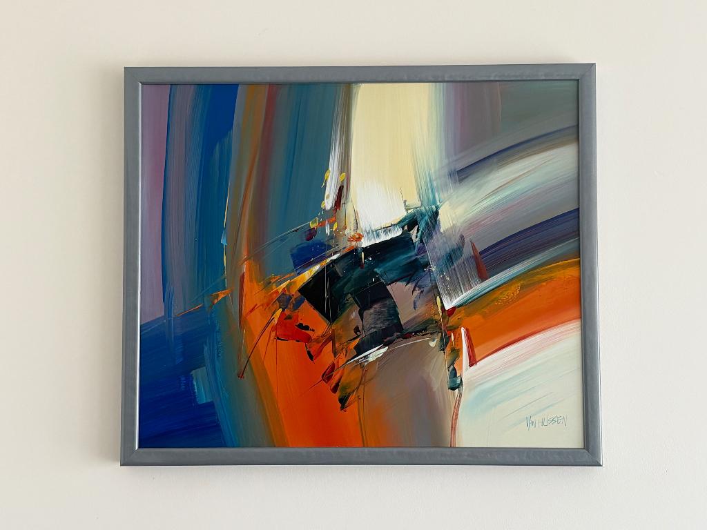 2 abstracte schilderijen Van Hussen, Ophalen, 50 tot 75 cm, Zo goed als nieuw, Schilderij