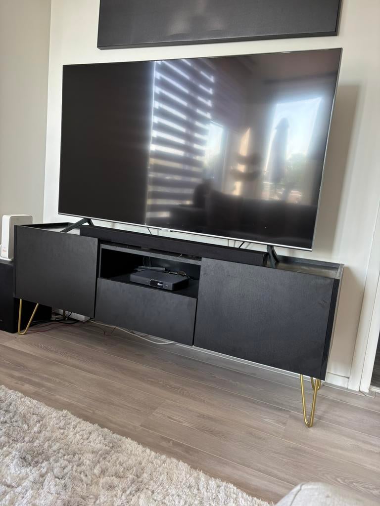 Tv meubel - zwart - marmer blad - gouden poten, 100 tot 150 cm, Ophalen of Verzenden, Zo goed als nieuw, Minder dan 100 cm