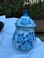 Antieke Delfts Blauwe Tabakspot met Deksel - Bloemmotief, Ophalen of Verzenden