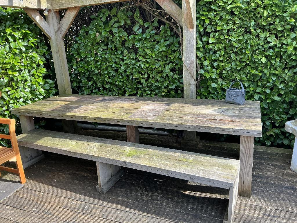 Tuintafel en bank, Ophalen, Gebruikt, Rechthoekig, Hout